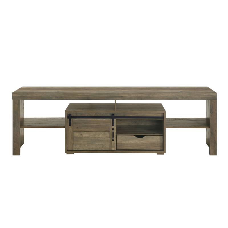 ExtraLarge Rustic Oak TV Stand with Sliding Barn Doors, Spacious